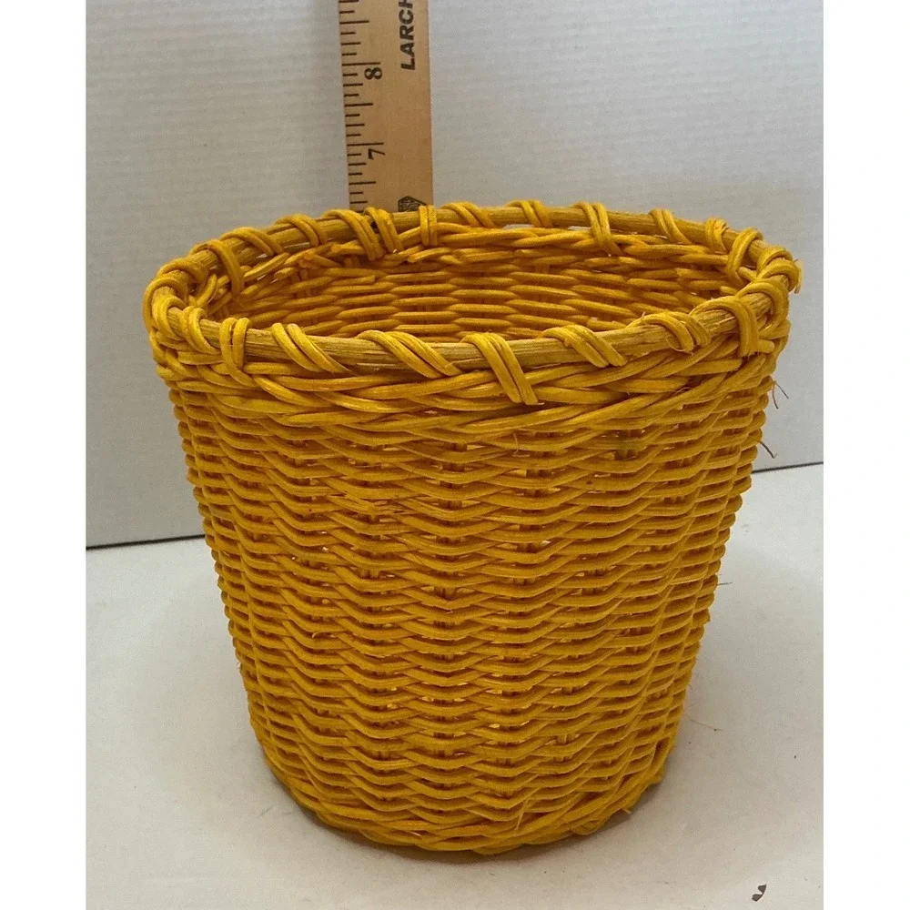 Yellow Wicker Basket Woven‎ Small Round Storage Boho Decor 6.5 Inch